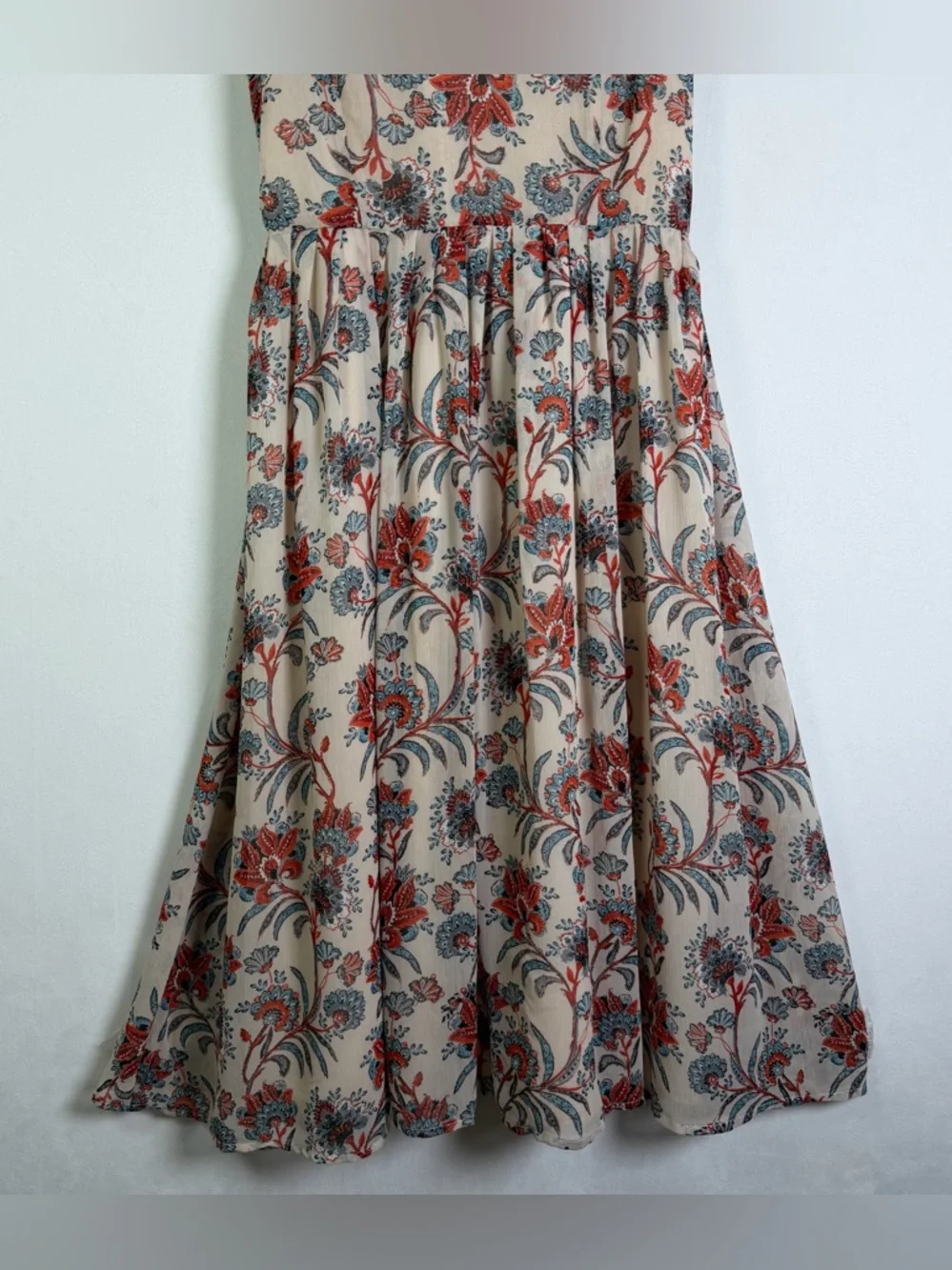 BB Dakota Floral Boho Midi Dress Women’s Sz 2 Cream Red Blue Sleeveless Coastal - Picture 4 of 9